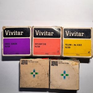 Lot/Bundle of FIVE vintage 55mm camera filters! Vivitar & Hoya